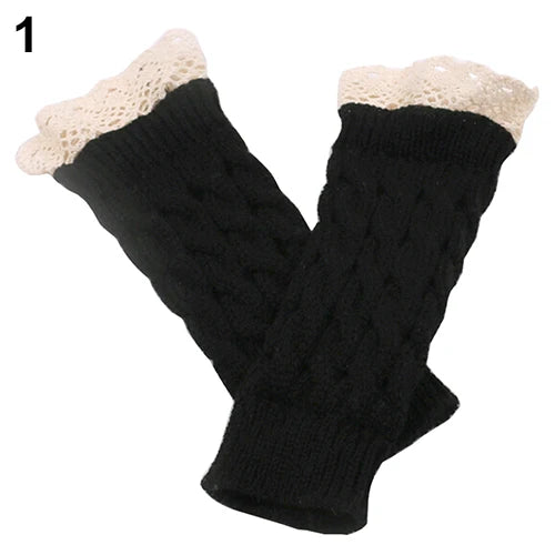 Lace Patchwork Women Knitting Embroidered Gloves Student Autumn Winter ColdproofFashion Warm Soild Fingerless Glove