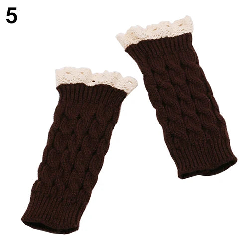 Lace Patchwork Women Knitting Embroidered Gloves Student Autumn Winter ColdproofFashion Warm Soild Fingerless Glove