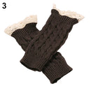Lace Patchwork Women Knitting Embroidered Gloves Student Autumn Winter ColdproofFashion Warm Soild Fingerless Glove